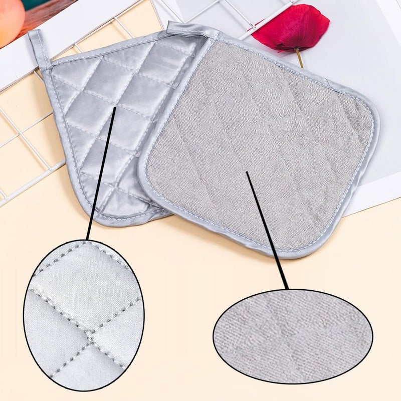 كيلا حاملات أواني مقاومة للحرارة للمطبخ، طقم حاملات أواني للفرن، مصنوعة من قماش تيري، 4 قطع،6.5"7.25x",، فضي ورمادي - Image 3